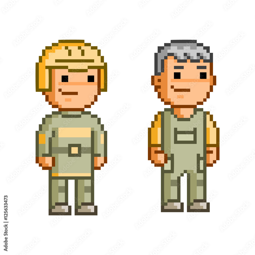Vector 8 bit pixel firefighters Vector 8 bit pixel firefighters