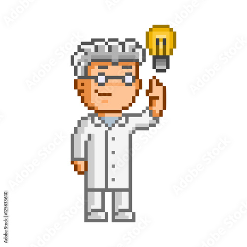Vector 8-bit pixel art scientist