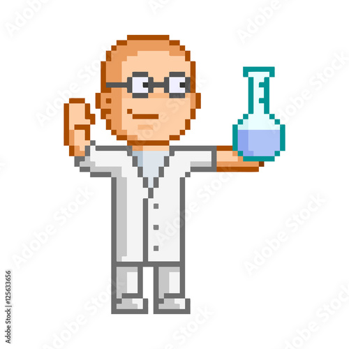 Vector 8-bit pixel art scientist