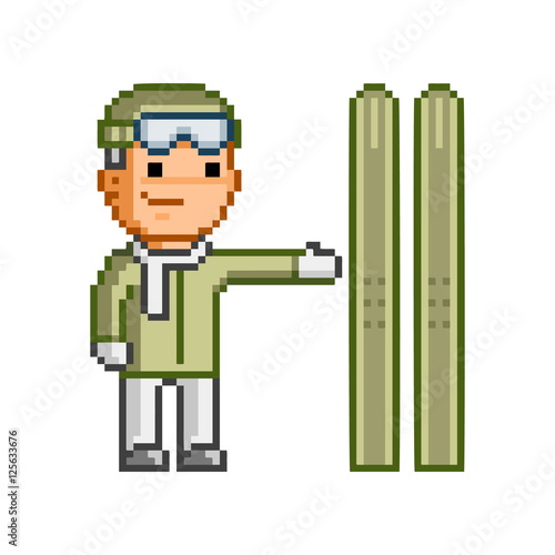 Retro 8 bit vector pixel skier