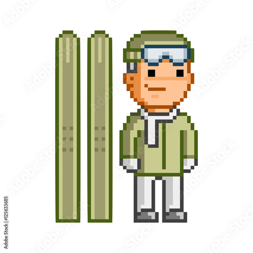 Retro 8-bit vector pixel skier