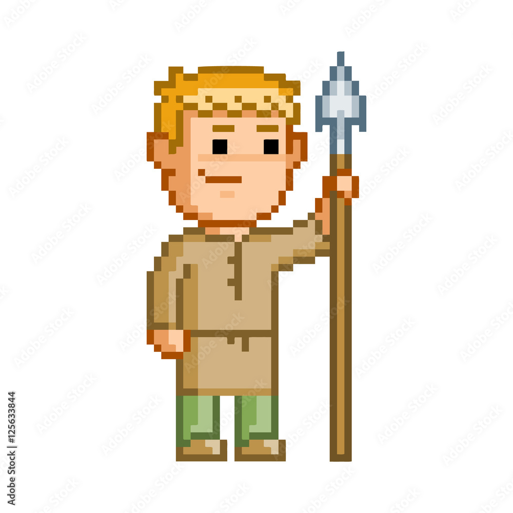Vector 8 bit pixel hero for game Vector 8 bit pixel hero for game