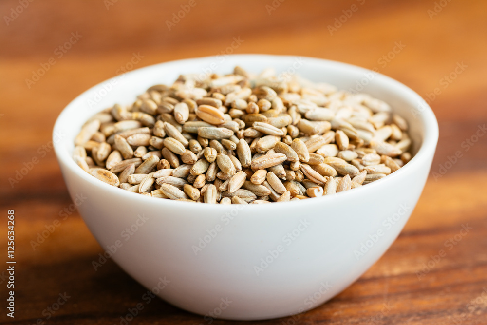 Rye grains in a small bowl Rye grains in a small bowl