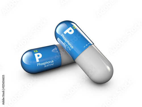 illustration of phosphorium mineral. Glossy drop pill capsule  and vitamin complex. Healthy life medical  dietary supplement. photo