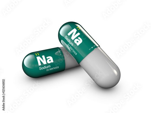 illustration of Sodium mineral. Glossy drop pill capsule and vitamin complex. Healthy life medical dietary supplement. photo