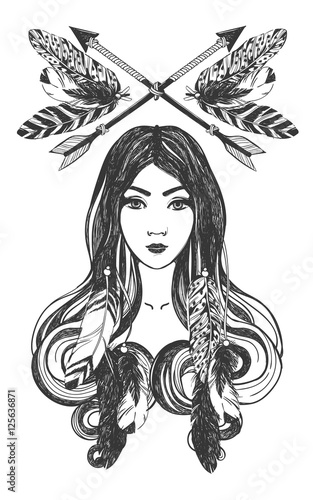 Woman with feathers and dreamcatcher.