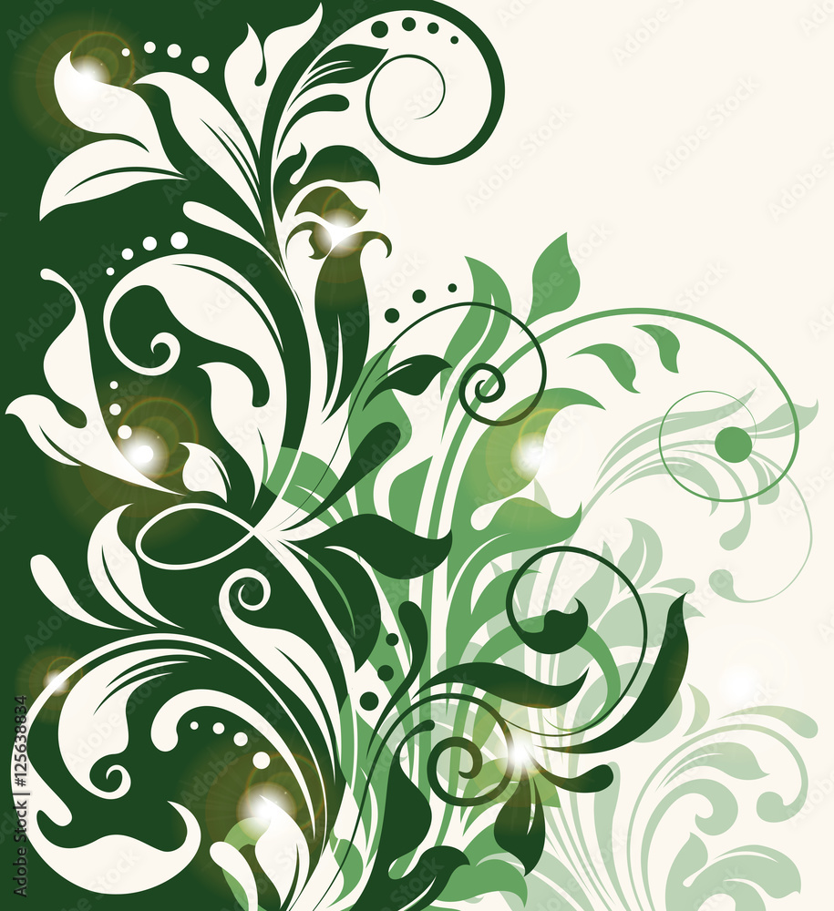 Vintage invitation card with ornate elegant abstract floral design