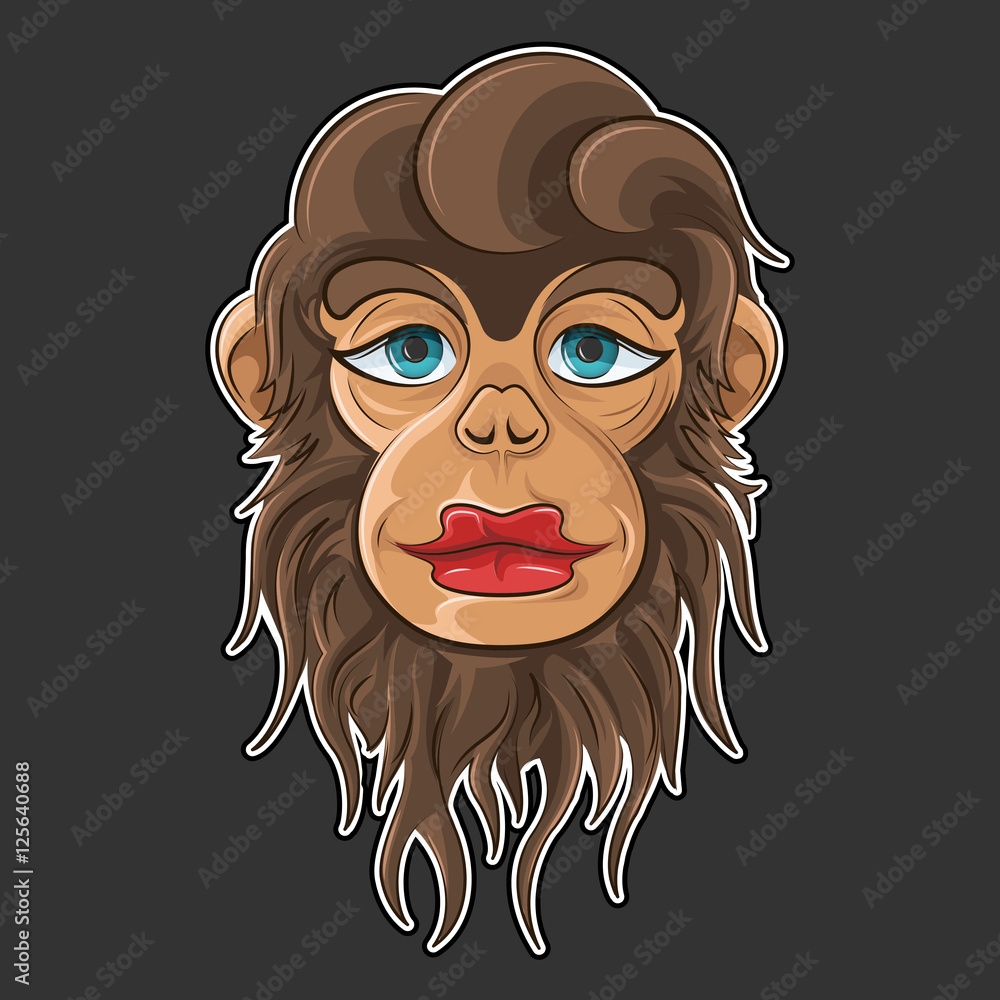Cartoon monkey face. Female monkey with beautiful red lips Stock Vector |  Adobe Stock