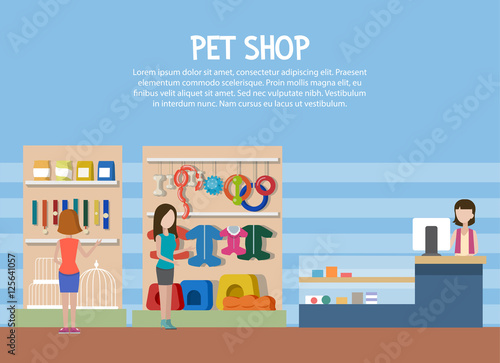 Dog and cat pet shop or store interior