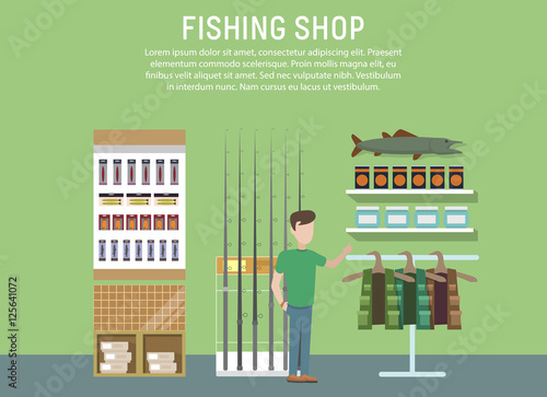 Sport or hobby fishing shop interior