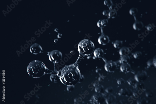 Water molecules on dark background - Creative abstract 3d illustration photo