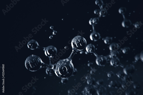 Water molecules on dark background - Creative abstract 3d illustration