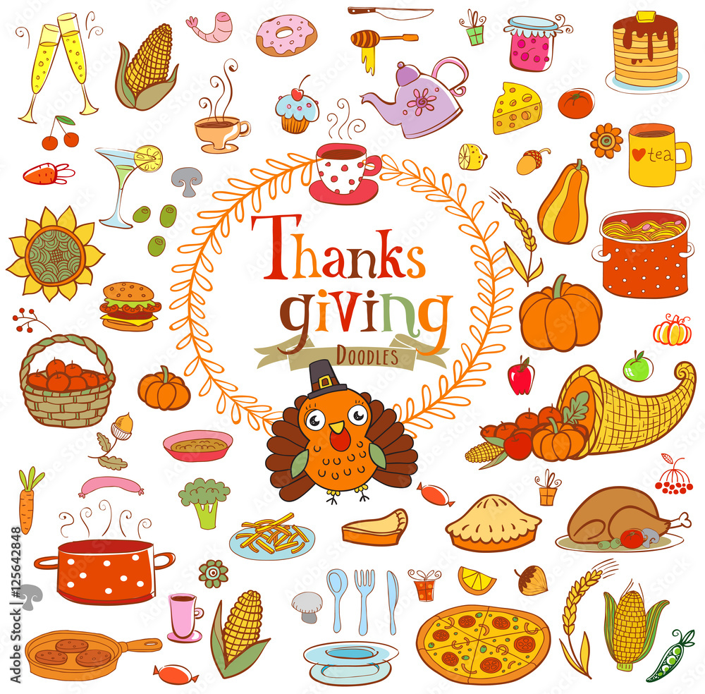 Thanksgiving food doodles