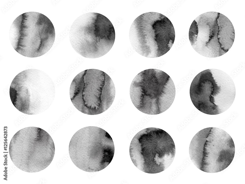 Set of watercolor circles hand drawn isolated on white background. Element for design. Dots abstract background. Set of watercolor circles hand drawn isolated on white background. Element for design. Dots abstract background.
