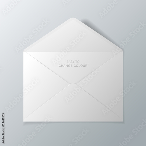 Open white envelope. Vector realistic mockup isolated from the background. Easy to change colour...