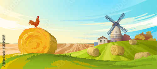 Vector illustration rural summer landscape