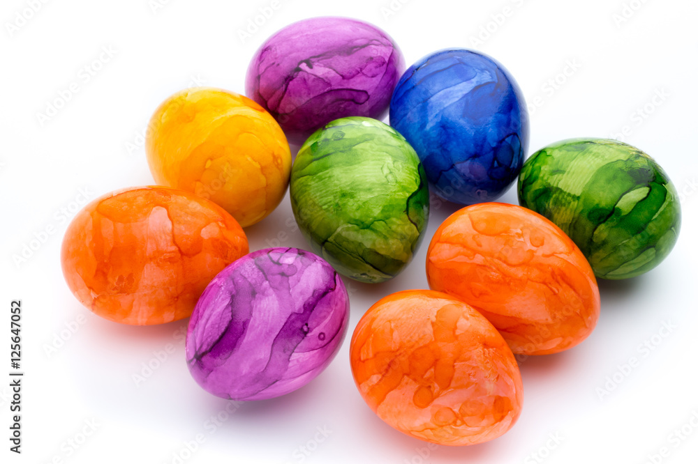 Easter eggs painted in colors on a white background. Easter eggs painted in colors on a white background.