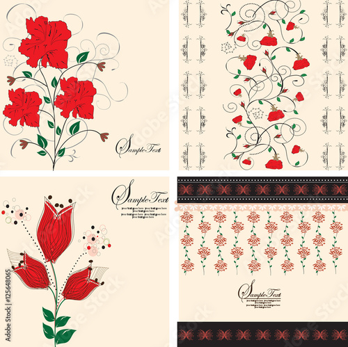 Set of four (4) vintage invitation cards with ornate elegant ret