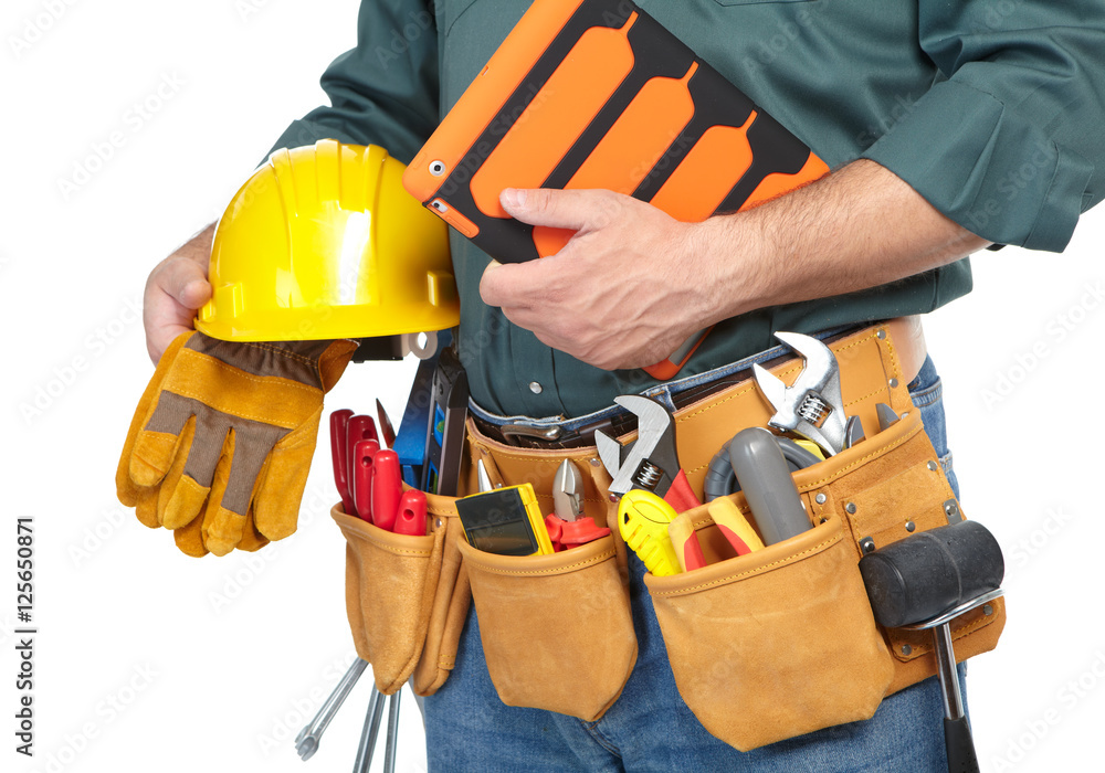 Mature contractor and notebook Mature contractor and notebook