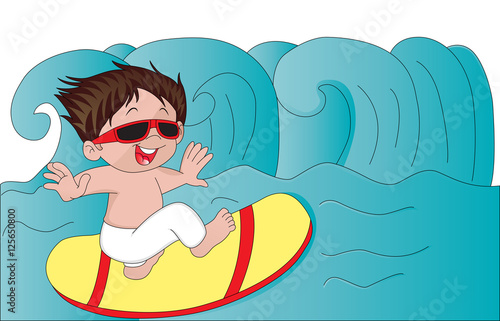 Vector of boy surfing.