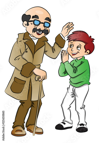 Vector of happy old man blessing a boy.