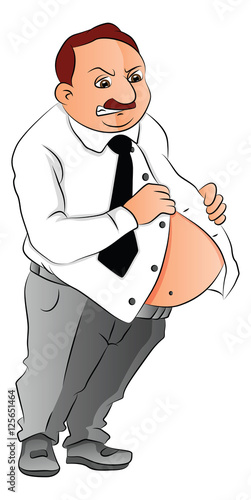 Vector of unhappy man with fat belly.