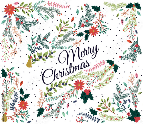 Vector Set of Floral Decorations for Christmas or the Winter Holidays