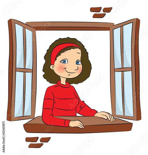 Vector of girl at window.
