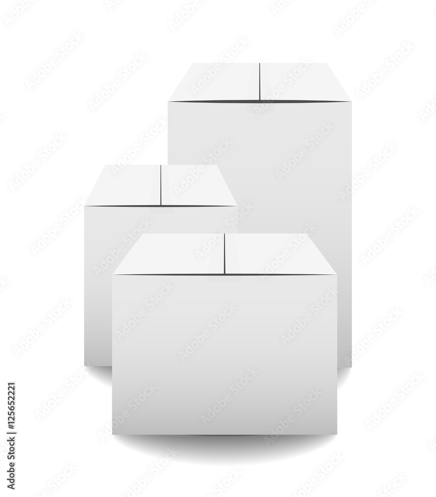 White closed carton delivery packaging boxes isolated on white background. Vector illustration White closed carton delivery packaging boxes isolated on white background. Vector illustration