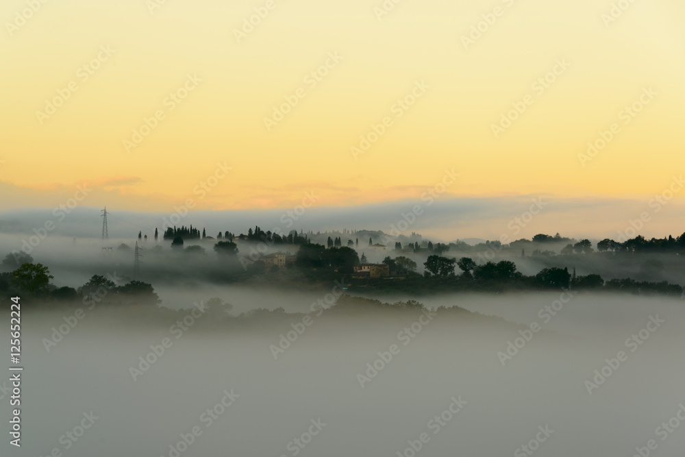 Morgennebel Landschaft in der Toskana nahe Siena