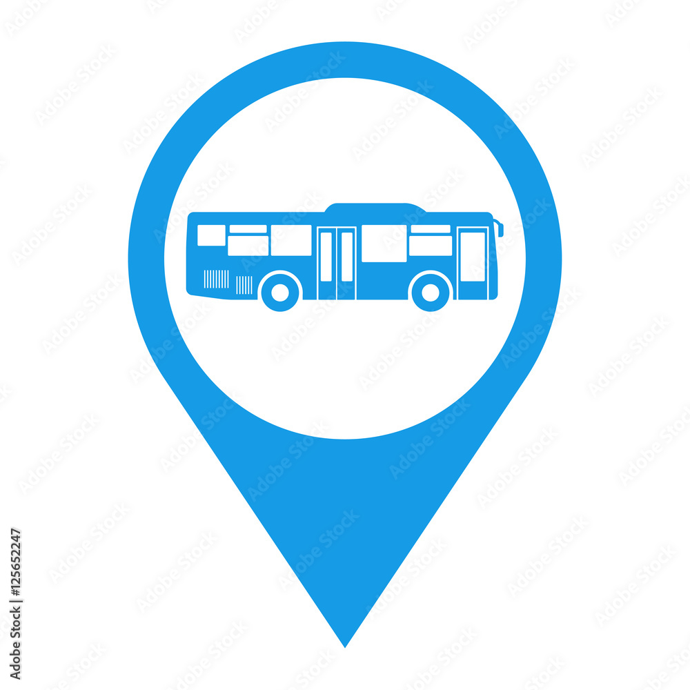 Icono plano localizacion autobus lateral azul Icono plano localizacion autobus lateral azul