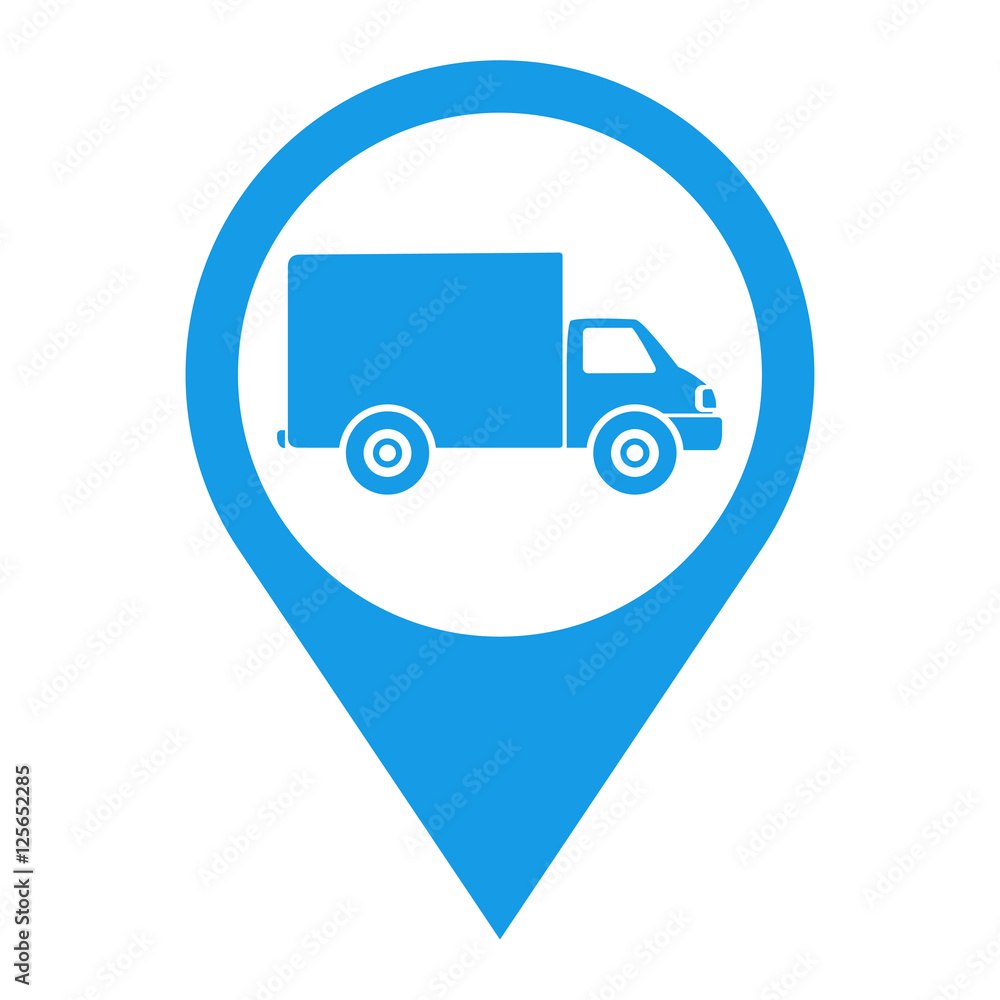 Icono plano localizacion camioneta azul Icono plano localizacion camioneta azul