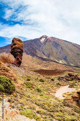 Roques de Garcia, with volcano in the background, in Teide National Park, Tenerife, Canary Islands, Spain