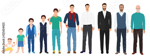 Different age generations of the men male person. Man age from kid to old collection.