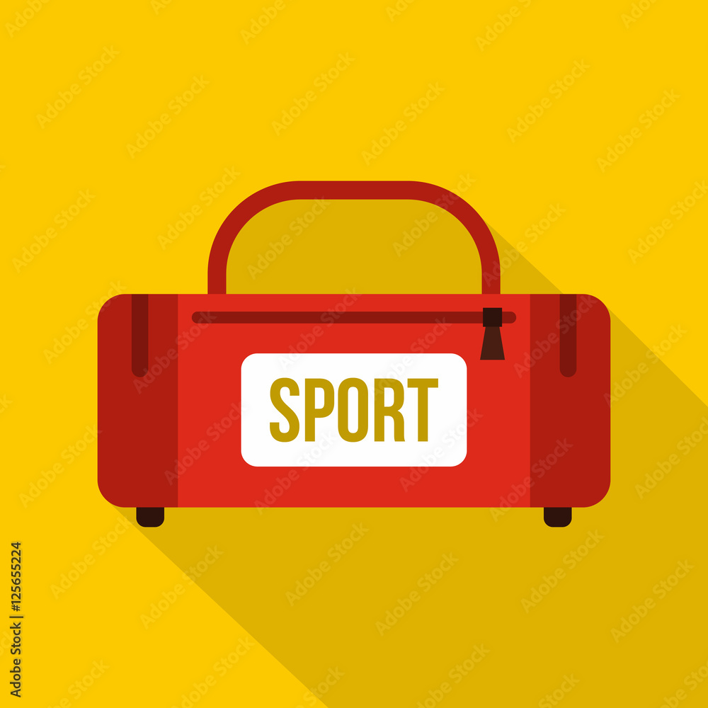 Red sports bag icon. Flat illustration of sports bag vector icon for web isolated on yellow background Red sports bag icon. Flat illustration of sports bag vector icon for web isolated on yellow background