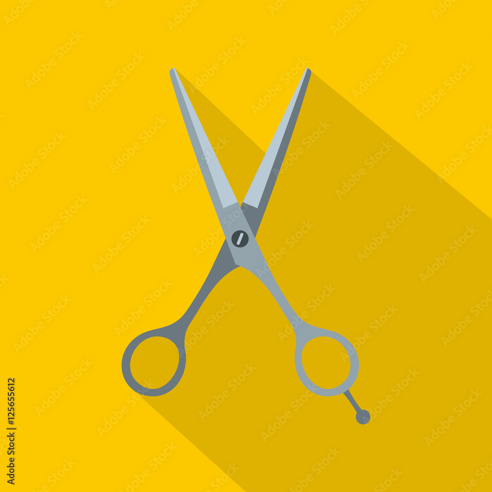 Hair cutting scissors icon. Flat illustration of hair cutting scissors vector icon for web isolated on yellow background Hair cutting scissors icon. Flat illustration of hair cutting scissors vector icon for web isolated on yellow background