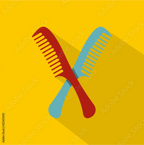 Red and blue combs icon. Flat illustration of red and blue combs vector icon for web isolated on yellow background