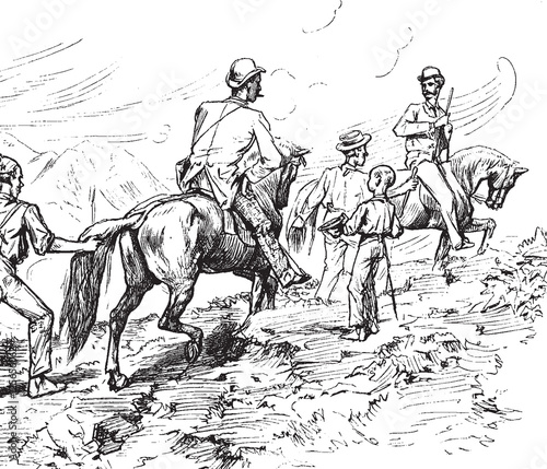 The road from the convent, vintage engraving.