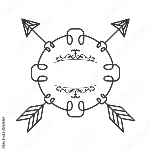 silhouette in shape circle with arrows outside and arabesque vector illustration