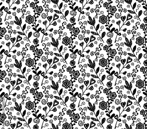 zen tangle seamless pattern with flowers