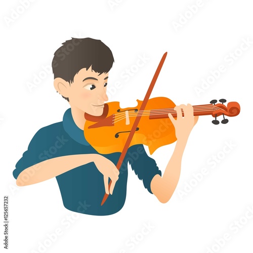 Man plays on violin icon. Flat illustration of man plays on violin vector icon for web