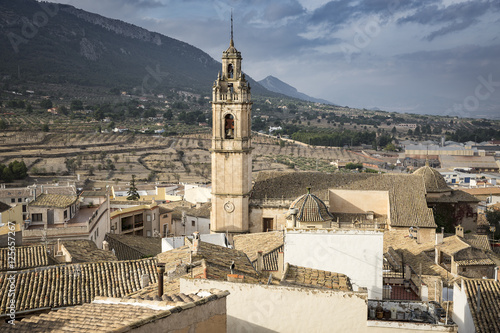 a view over Biar medieval town and La Suposición church, province of Alicante, Spain