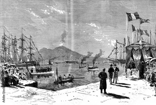 Photography Arrival of the Swedish ship Vega in the Bay of Naples, vintage e