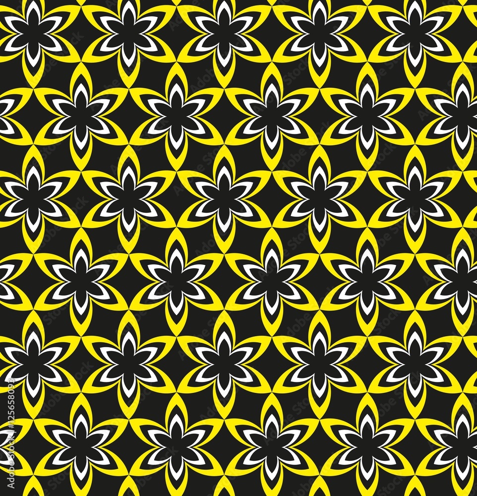 A seamless geometric pattren of yellow black and white flowers A seamless geometric pattren of yellow black and white flowers