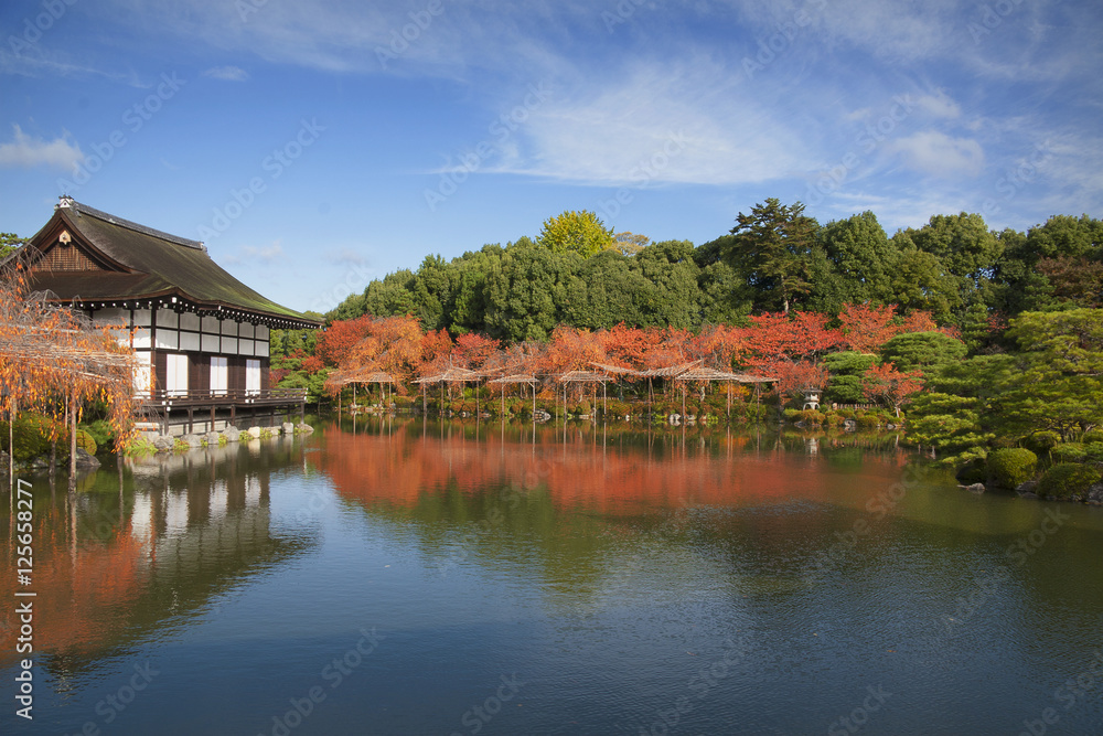 Big lake in japanese garden