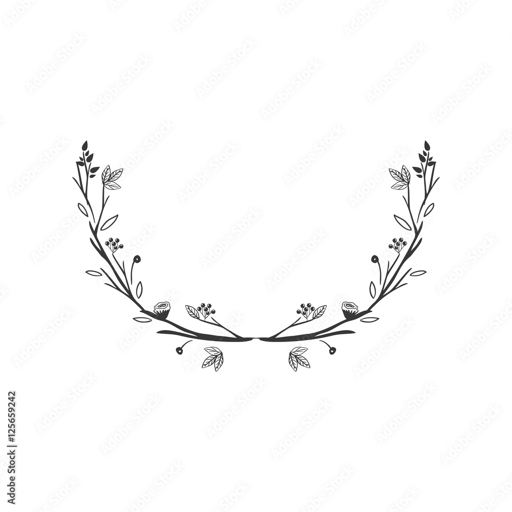 gray scale decorative half crown with olive fruits vector illustration