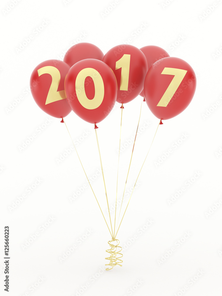 Red new year 2017 balloons on white background. 3d illustration. Red new year 2017 balloons on white background. 3d illustration.