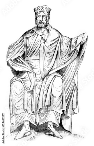 Statue of Dagobert I, Church of St. Denis, vintage engraving. photo