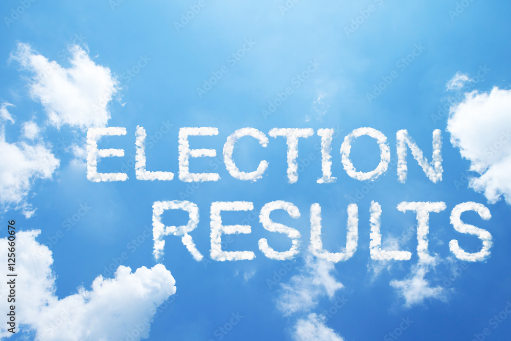 Election results cloud word on sky.