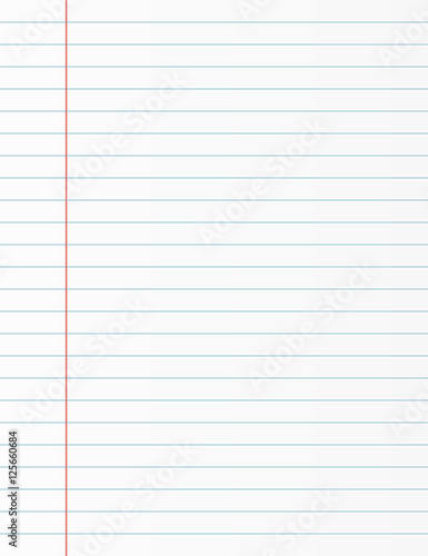 School notebook paper sheet. Exercise book page background. Lined notepad backdrop